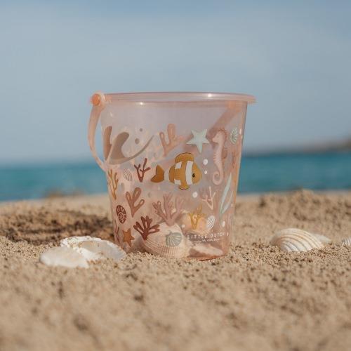 Little Dutch Beach Bucket Ocean Dreams Pink on the sand with shells