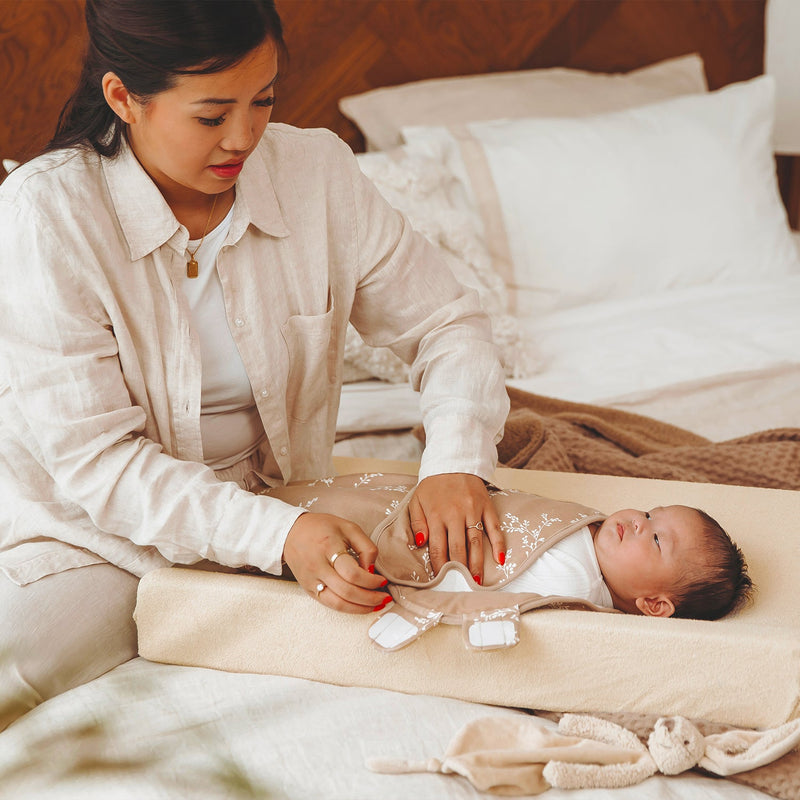 Meyco Soft Sand terry changing pad cover in use