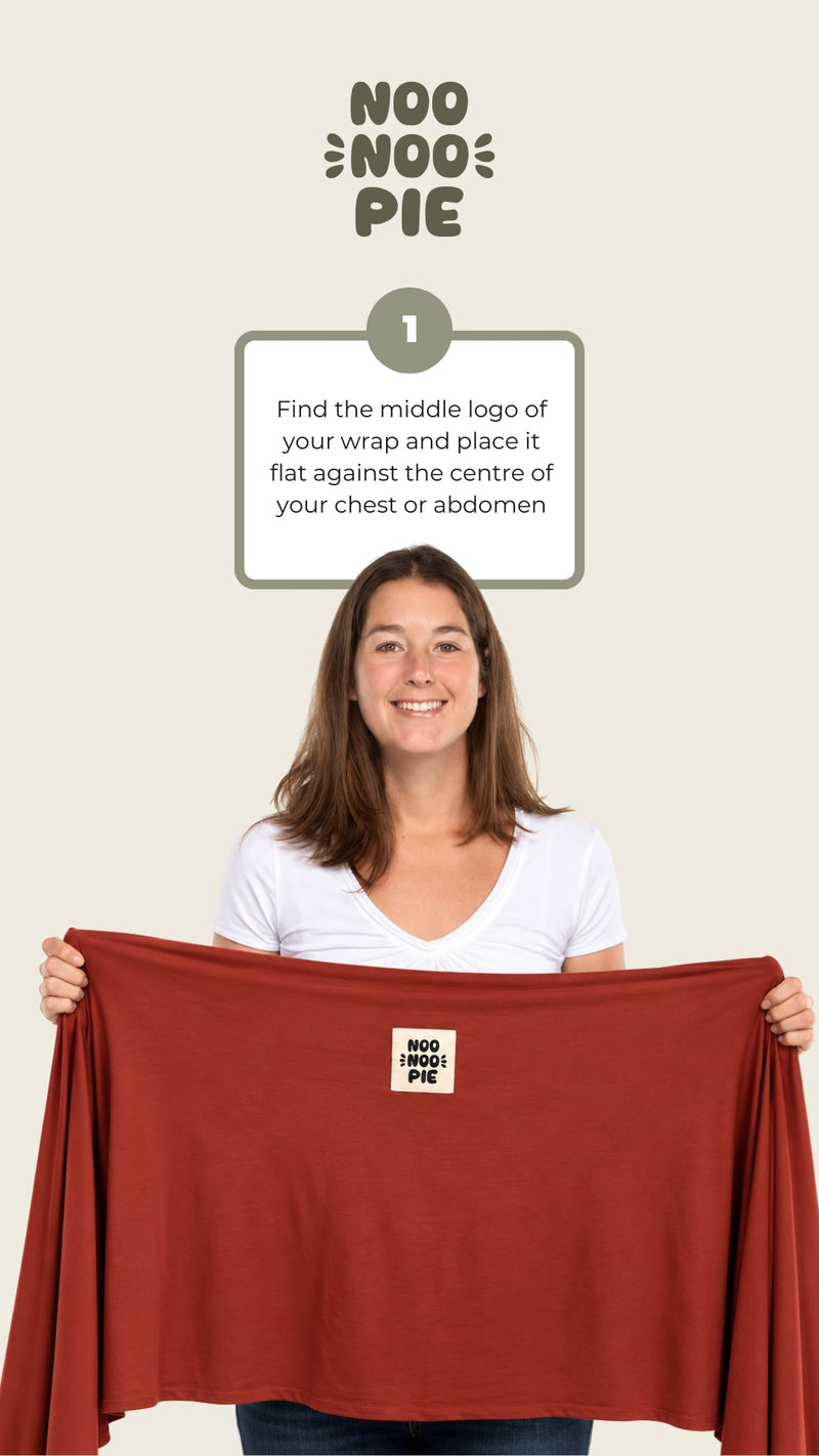 How to wear the Noonoo Pie Baby Carrier, step 1