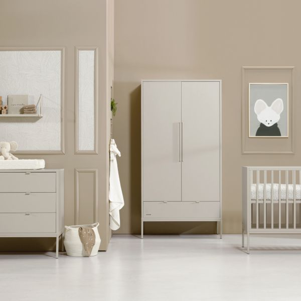 Kidsmill Amy nursery in oatmeal with the chest, wardrobe and cot