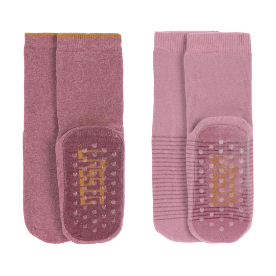 Anti Slip Socks 2pc Rosewood/ Rose 3-4years