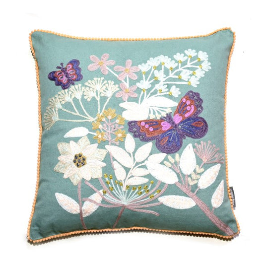 Cushion Canvas Butterflies Flowers 45x45cm