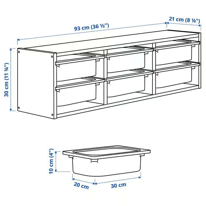 Trofast Wall Storage Combination + 6 boxes- Wood